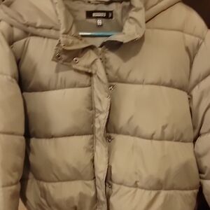 Womens Missguided Light Grey Puffer Jacket with Hood Size 14